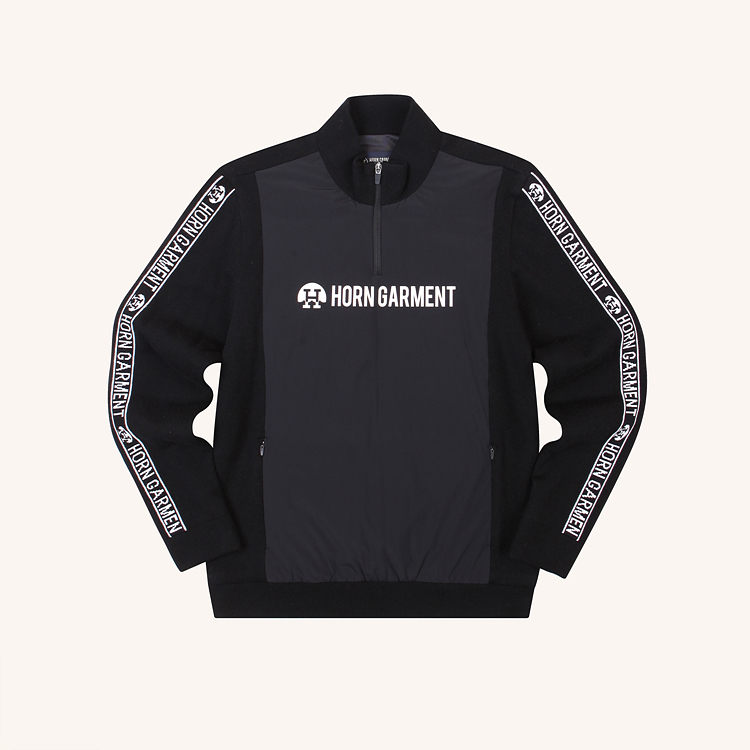 M SLEEVE SIDE HG LOGO JQD POINT DOWN/KNIT HYBRID HALF ZIP-UP 